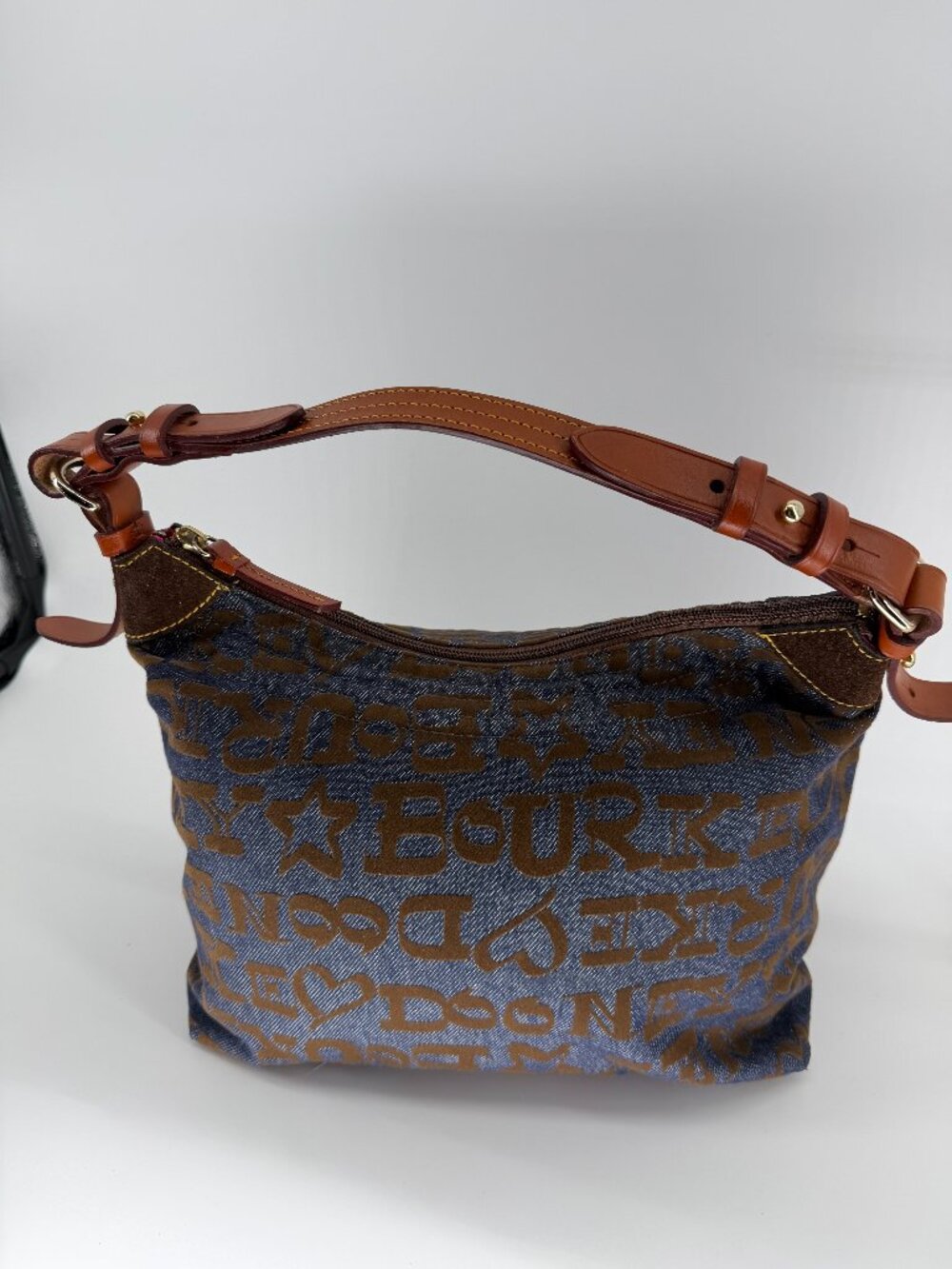 Vintage Dooney & Bourke Denim Shoulder Bag Brown Graffiti Spell Out, Y2k Purse